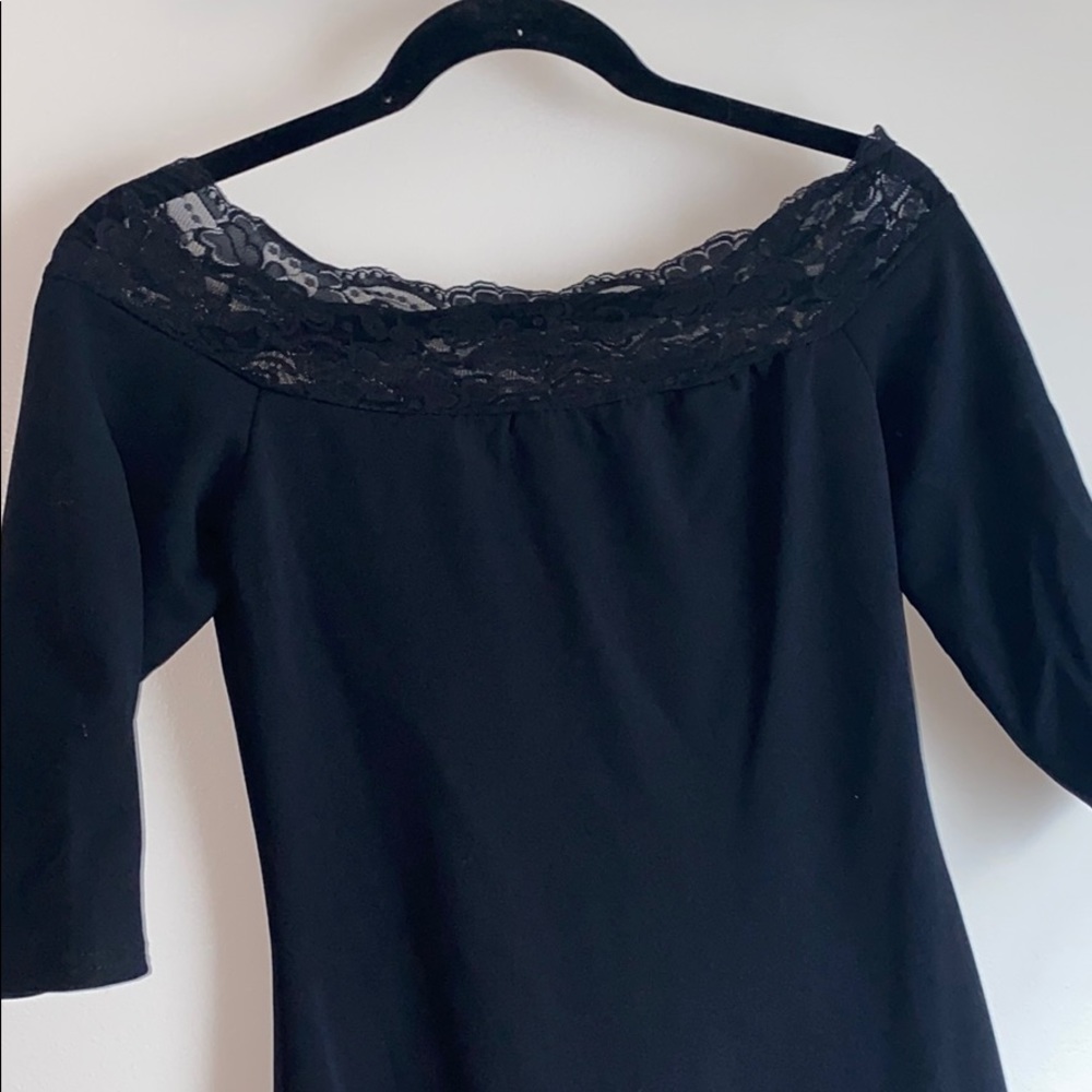 Black midi dress with lace detail